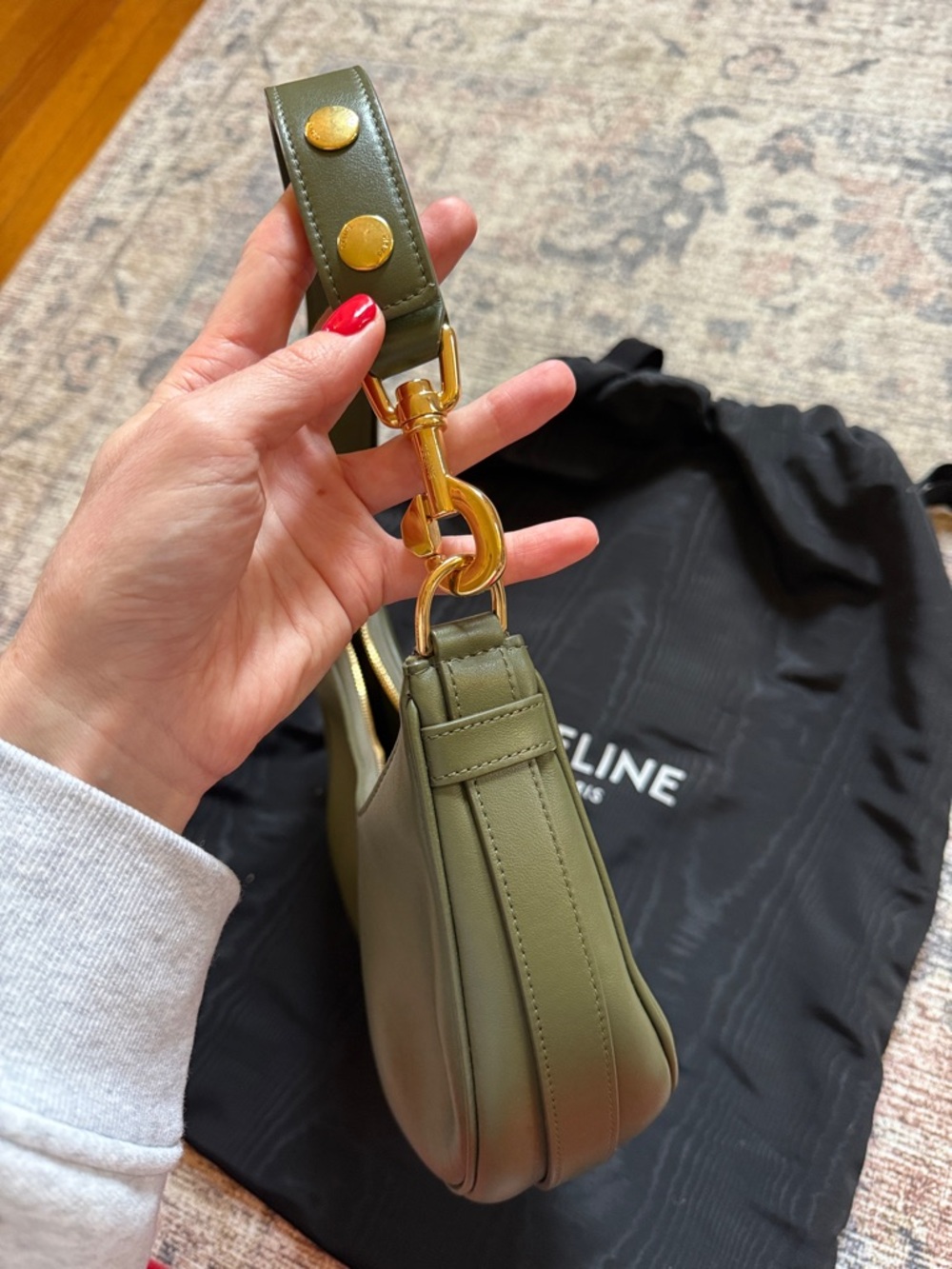 CELINE Olive Green Leather Ava Shoulder Bag - Picture 3 of 6